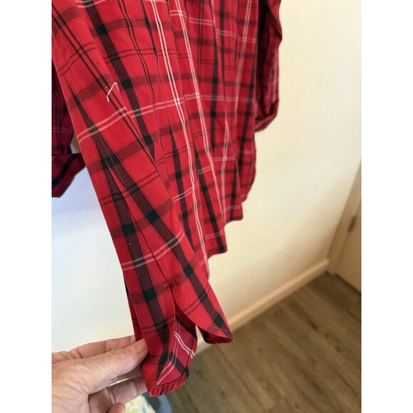 Talbots Womens 1/2 Button Down Pullover Shirt Plaid Long Sleeve Red Black 16 - Picture 5 of 8